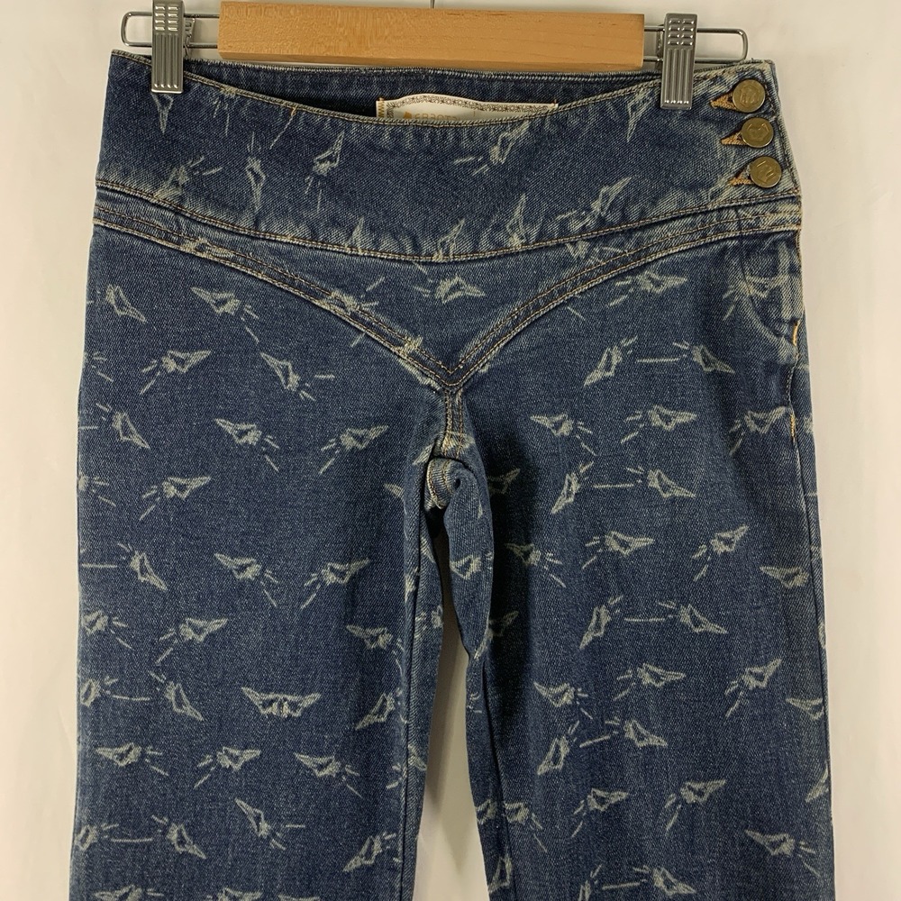 Valentina Rossi Fractal Women Low Rise Rocket Ship Flare Jeans Sz 2 Designer USA